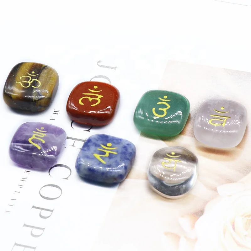 Seven chakras powder crystal tiger eye stone amethyst white crystal  engraved reiki symbol seven chakras energy healing stone