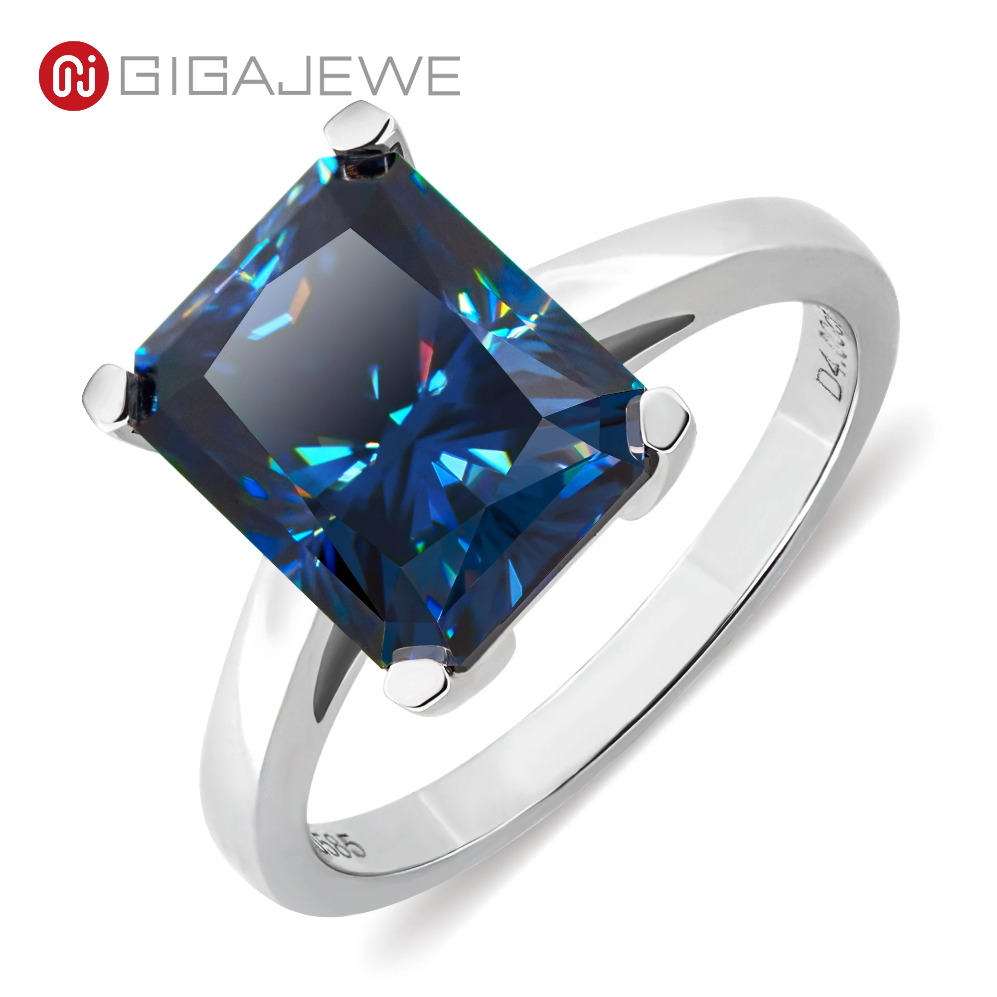 GIGAJEWE total 4.0ct  8x10mm Dark blue color  Emerald Cut Ring  9K/14K/18K White Gold , Moissanite Ring for women Gift