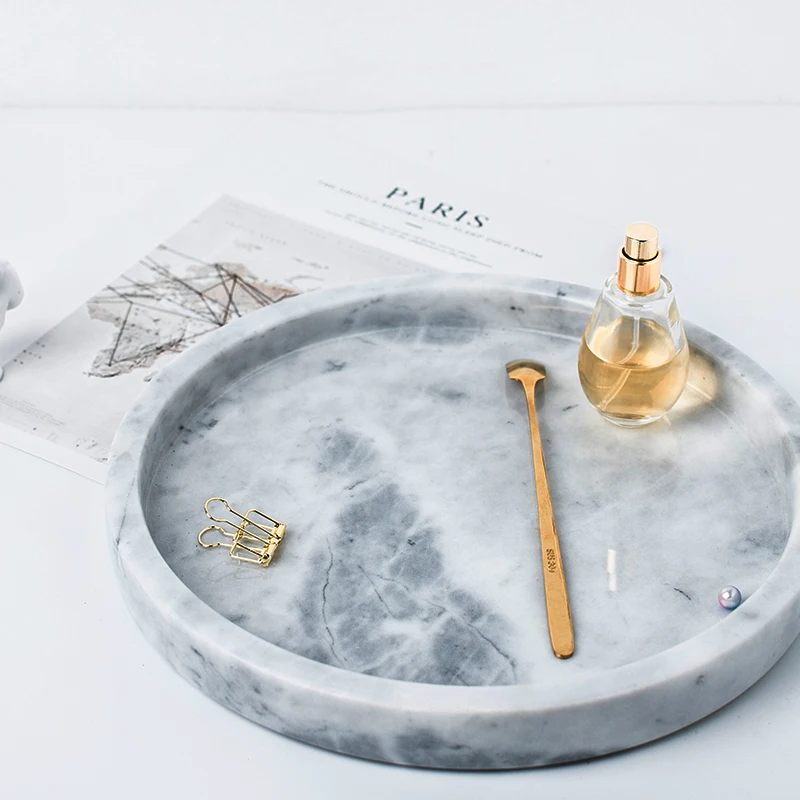 Custom Made Luxury Plate Dinner Plate Round Marble Jewelry Display Serving Coffee Trays for Modern Industrial Style Home Decor