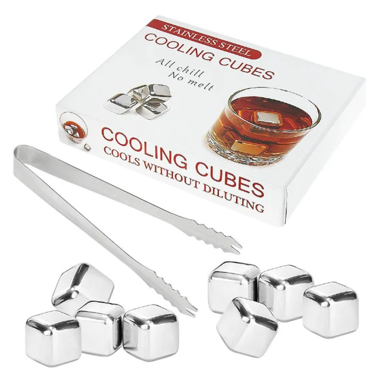 AIHPO21 Stainless Steel Pack of 8 Reusable Ice Cubes Chilling Stones with Tongs & Freezer Storage Tray for Whiskey Wine
