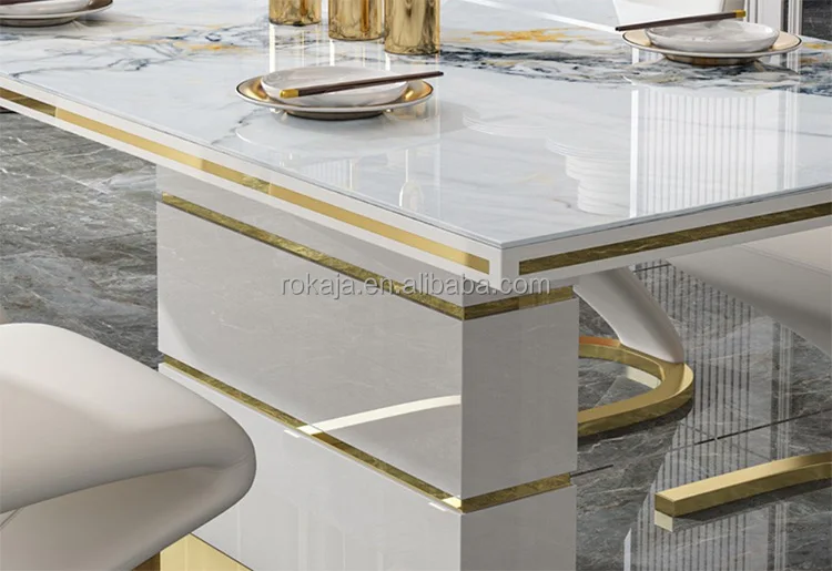 Dining Table Set Factory Price Modern Mermaid Dining Table 6 8 Chairs Persons Dining Room Set Luxury Marble Slate