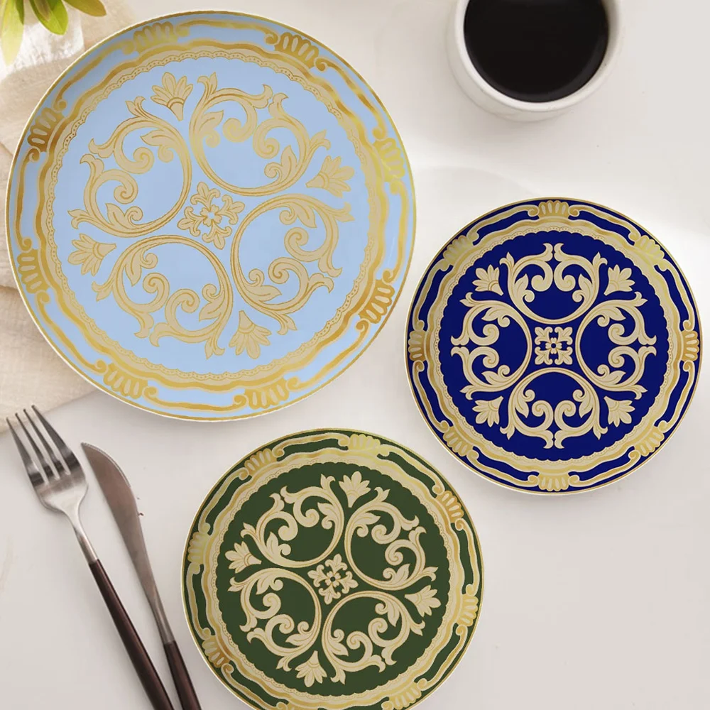 Wholesale Bone China Wedding Dinnerware Sets Ceramic Dinner Plates Sets Luxury Gold Rim Dinnerware