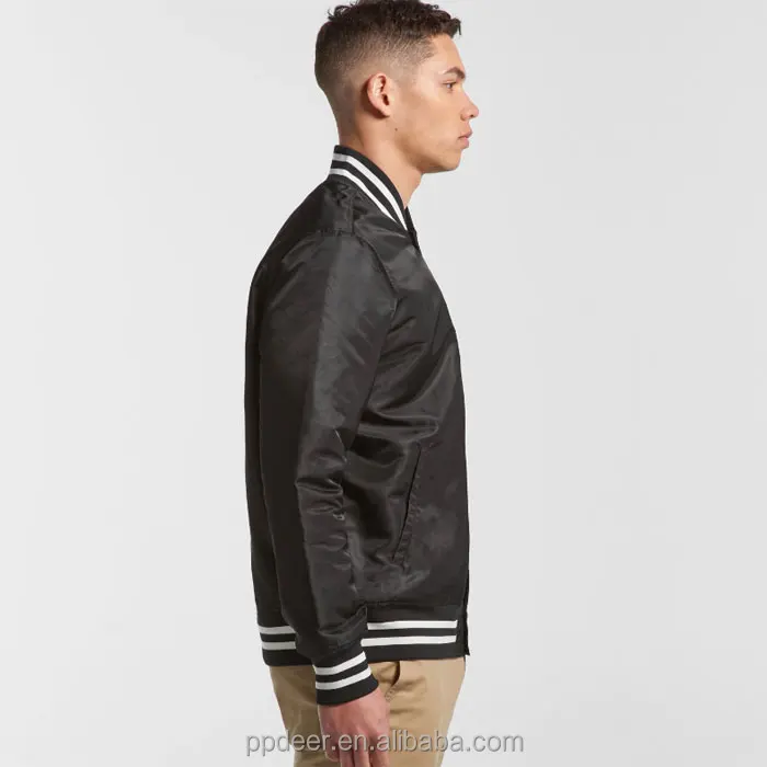 2021 новый стиль под заказ высококачественная черная нейлоновая атласная куртка-бомбер на молнии бейсбольная зимняя куртка для колледжа мужская