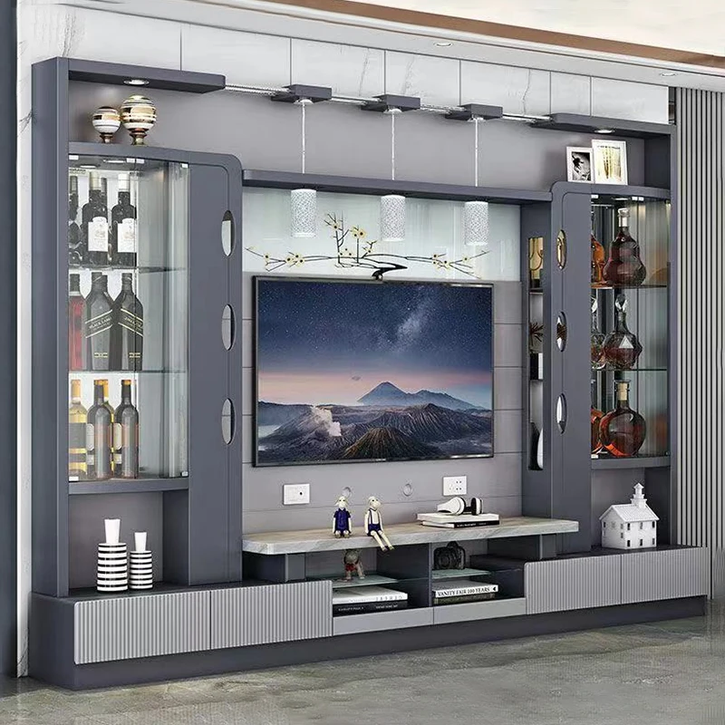 Modern Design Home Furniture Wood Storage Tv Cabinet Wall Unit Display Rack Luxury Wooden Led Living Room Tv Stand