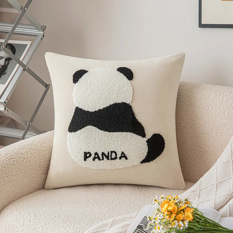 Wholesale Cute Panda pattern Jacquard Cushion Case Simple Style Decorative Throw Pillow Cover