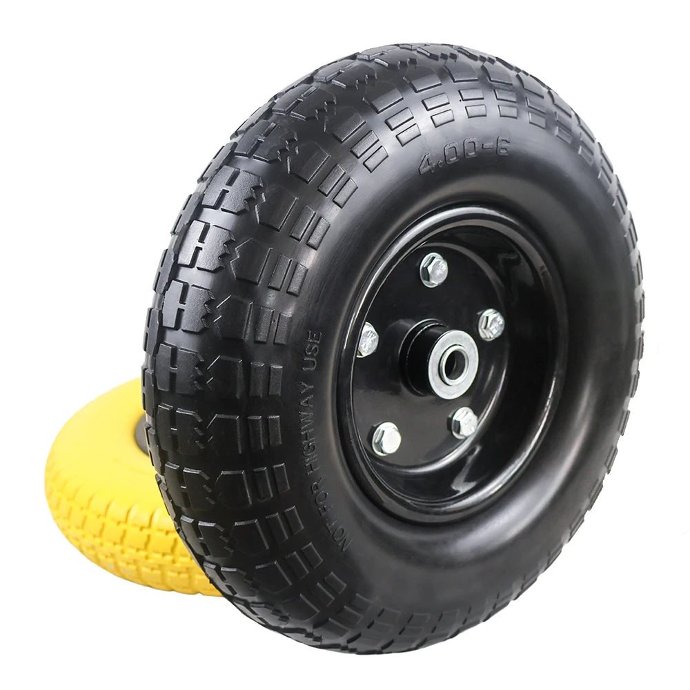 Solid rubber wheel for beach cart hand trolley garden trailer 4.00-6 pu foam Flat Free wheels trolley tyre