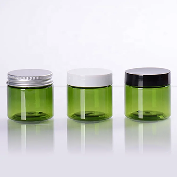 50ml Green Pet Plastic Cosmetic Cream Jar With Plastic Aluminum Lid For Cosmetic Packaging