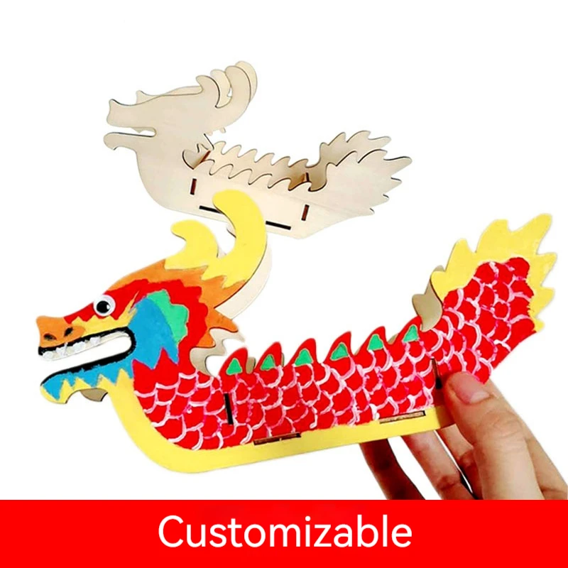 Wooden Dragon Boat Dragon Boat Coloring Toy for Children Dragon Boat Festival Creative Handmade Materials for Kindergarten DIY