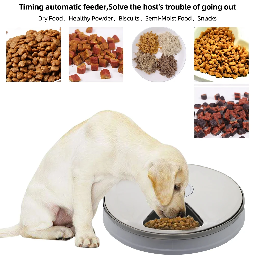24 Hours Automatic Round Pet Feeder 6 Grids Timing Food Dispenser Voice Recorder Food Bowl For Cat Dog Pet