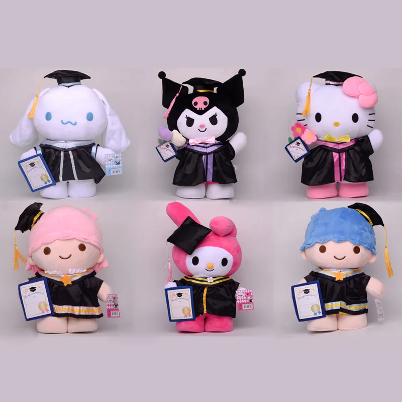 Hot Sell Plush Melody Kuromi Cute Cartoon Pattern Stuffed Animals Graduate Kuromi Push Toy