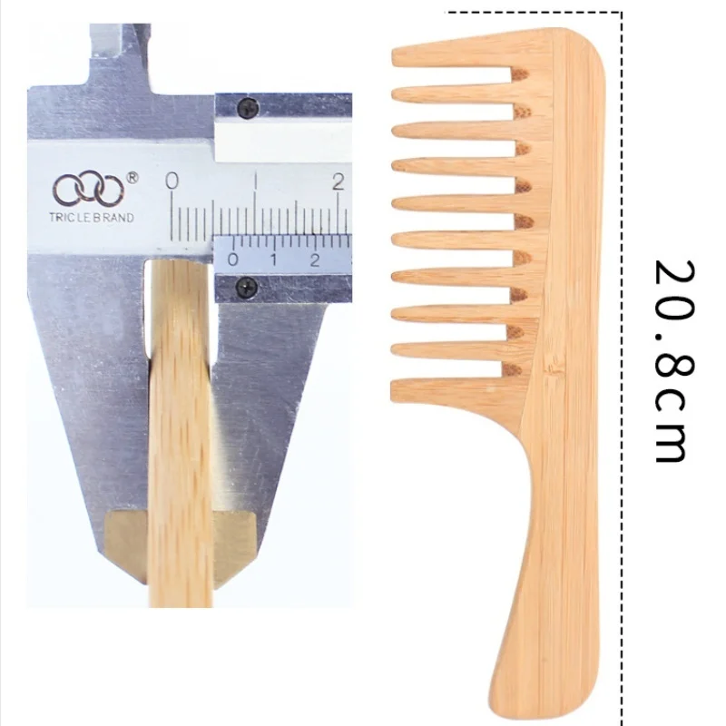Laser logo bamboo wide tooth comb Handmade Natural color Hair Comb for Women