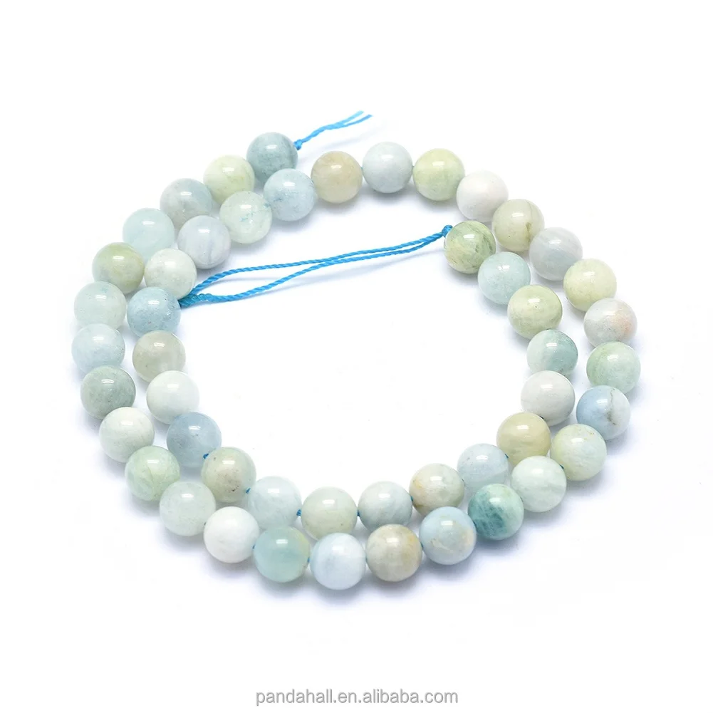 PandaHall 8mm Round Natural Aquamarine Stone Beads
