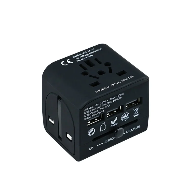 All in One Power Adapter Plug Multi Adaptor Universal Travel kit with 3USB Travel EU/UK/USA/AUS Standard universal Plug 5V 3A