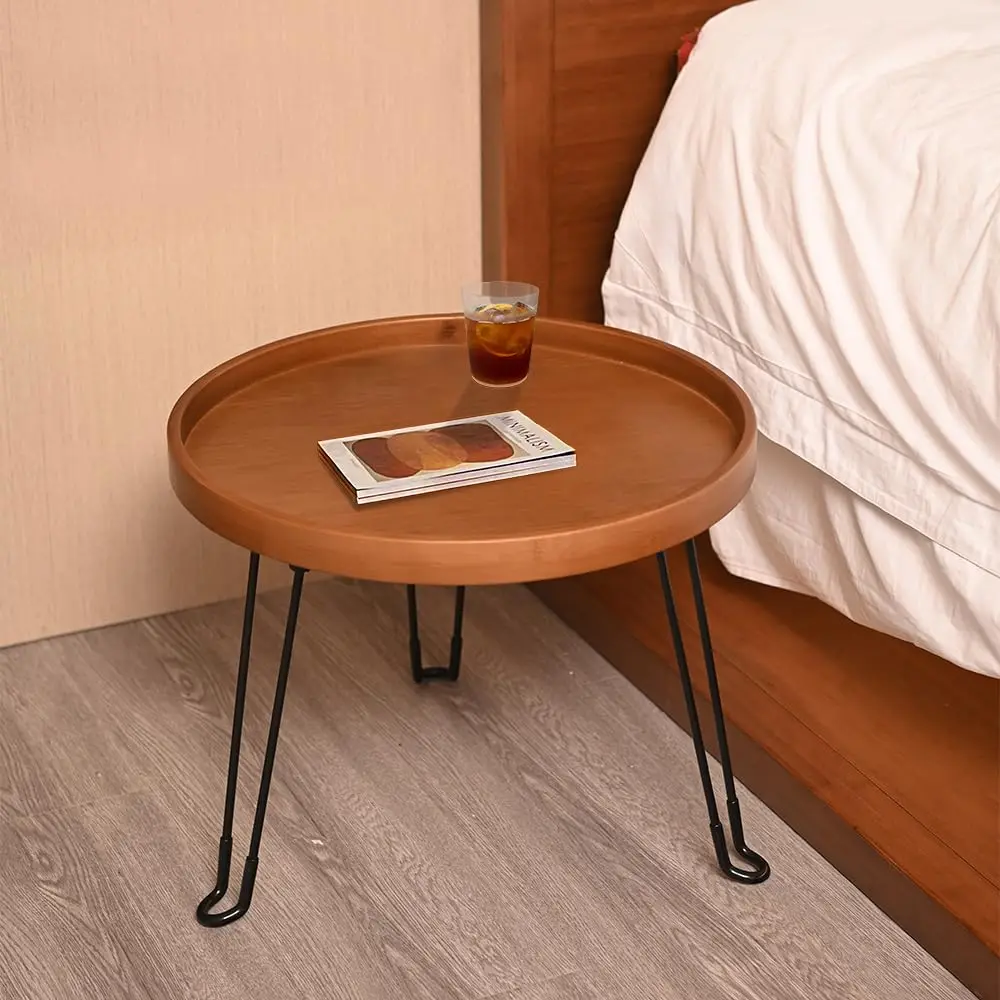 Bamboo Coffee Table Small Round Walnut Coffee Table for Small Space Modern Simple Center Table with Bamboo Frame for Living Room