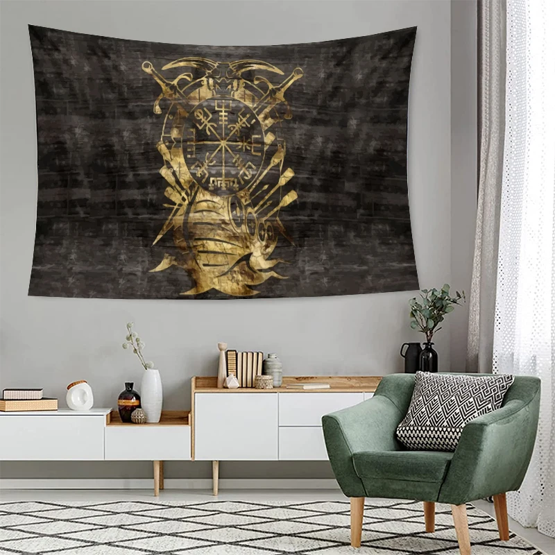 Viking Navigation Compass Wall Hangings Black Home Decor Custom Tapestry for Bedroom Living Room