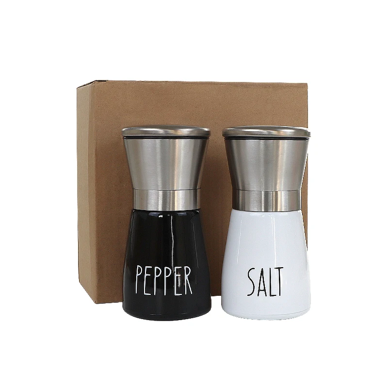 Wholesale Luxury 160ml Black White Salt and Pepper Grinder Set Seasoning Bottles