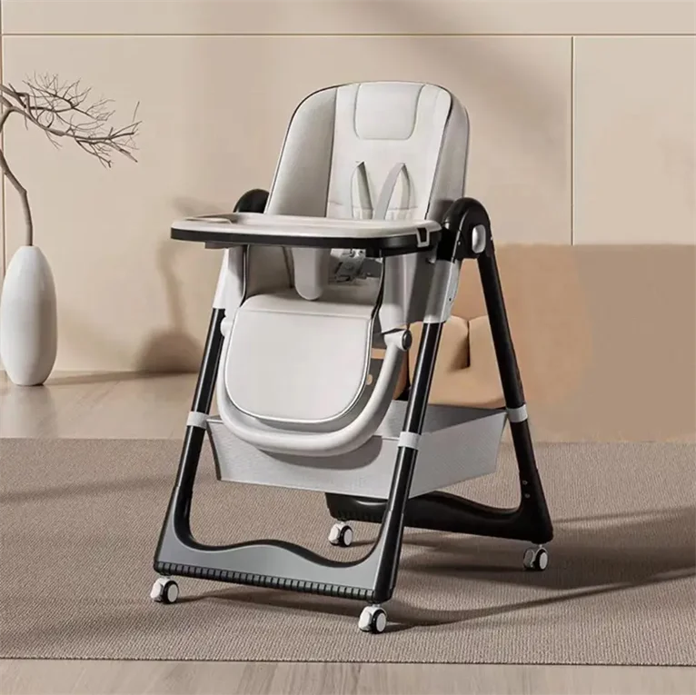 3 in 1 Kids feed High Chair 4 pu Wheels high quality PU leather cushion adjustable fashion baby dining chair