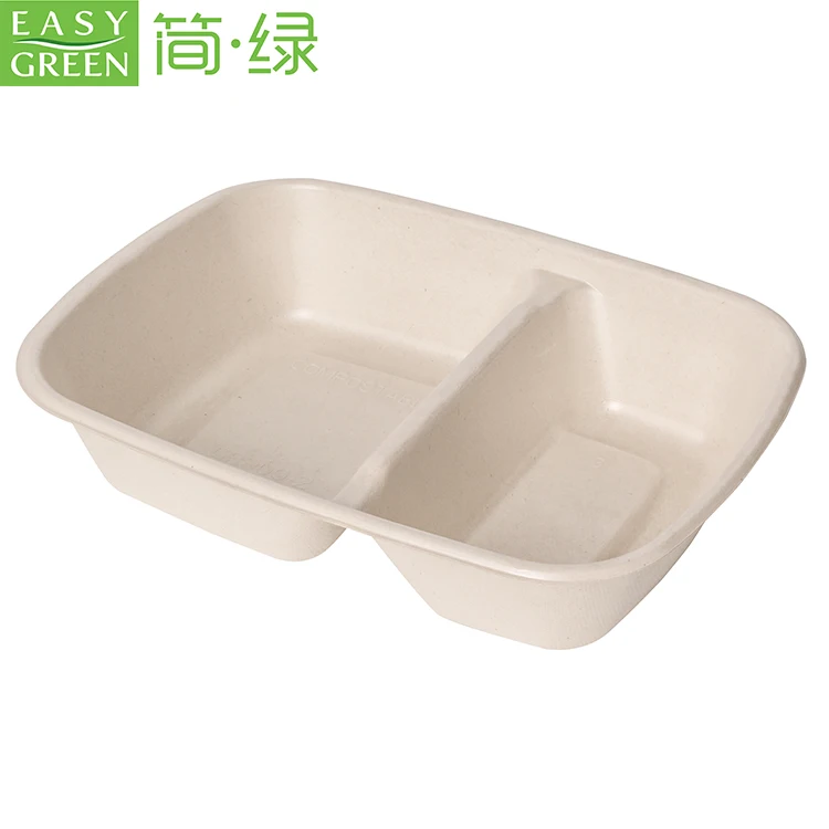 Easy Green Delivery Services Bagasse Tableware 2 Compartment Sugarcane Food Container