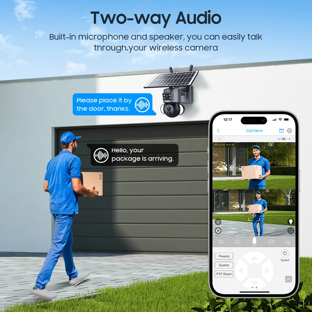 SECTEC HD 6MP Panoramic CCTV Outdoor Dome Security Surveillance PTZ Camera Dual Lens Floodlight Network 4G Solar Battery Camera