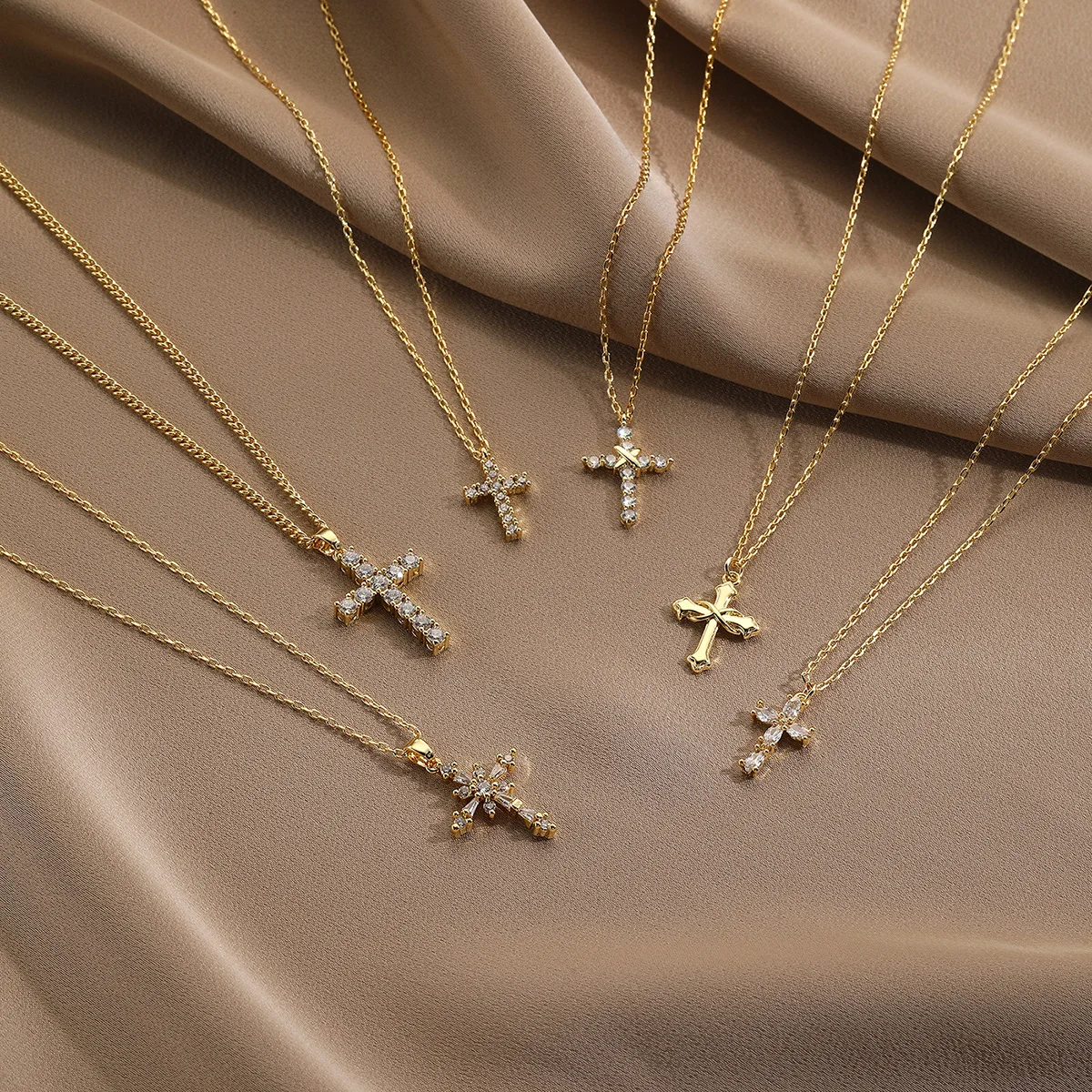 14K Gold Plated Cubic Zirconia Cross Necklace for Women Cross Pendant Necklace
