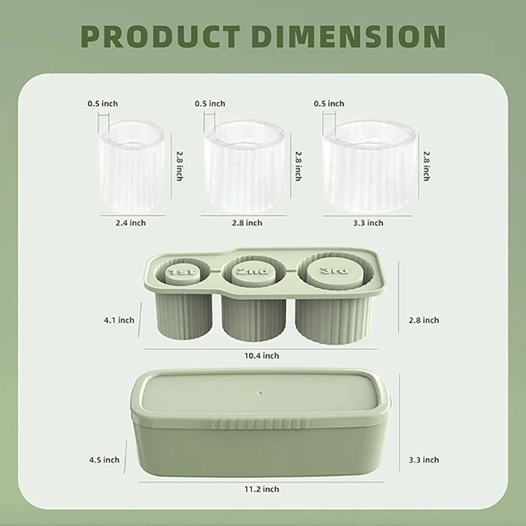 Easy Release Hollow Cylinder Ice Cube Tray for Tumbler Cup Reusable 3 Cavity Silicone Cylinder Ice Mold with Lid for Freezer