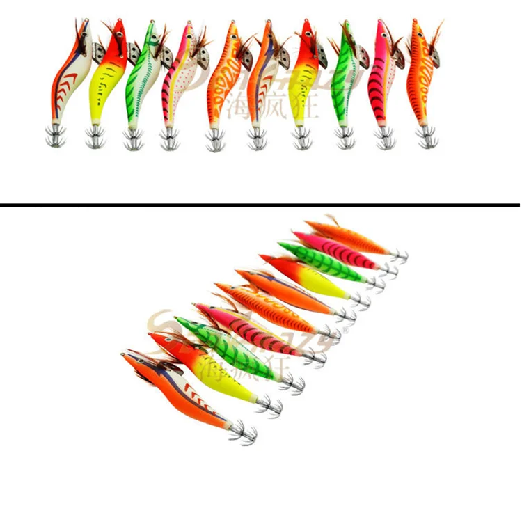 Factory Egi  Colorful Octopus Shrimp mold Wooden lure bait Squid Jigger Hook Squid Fishing Hook