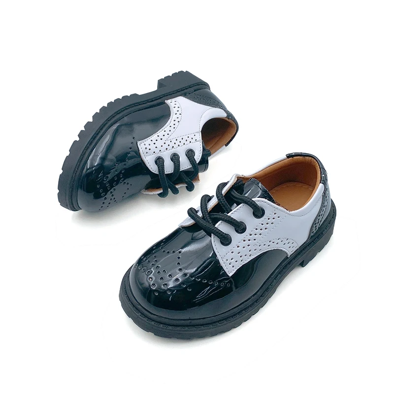 British Style Fit Kids Dress Shoes Wholesale Custom Patent Leather School Shoes for Girls Flat Boys Black Shoes for Students