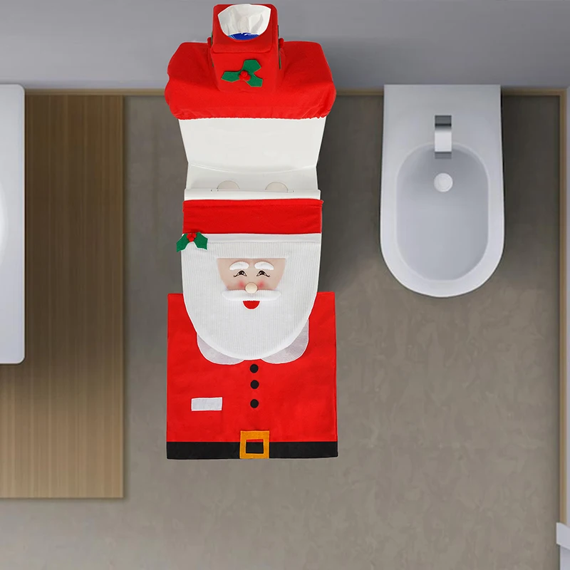 Christmas Decoration Toilet Seat Cover Case Supply Santa Claus Pants New Year Gift Candy Bag Bathroom Home Decoration Craft DIY