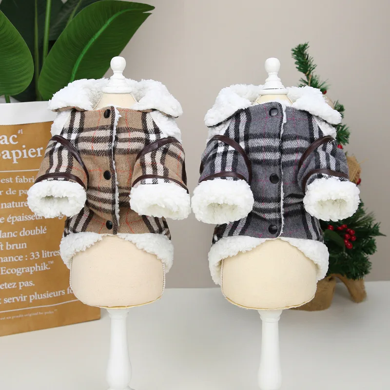 Fall and Winter Pet Clothing Teddy Cotton Jacket Tide Plaid Cotton Jacket  Dog Clothes Pet Clothes