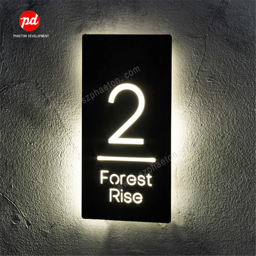 Custom Hollow Out Laser Cutting Metal 3D Illuminated Door Number Plates and Led House Number Sign with Backlit