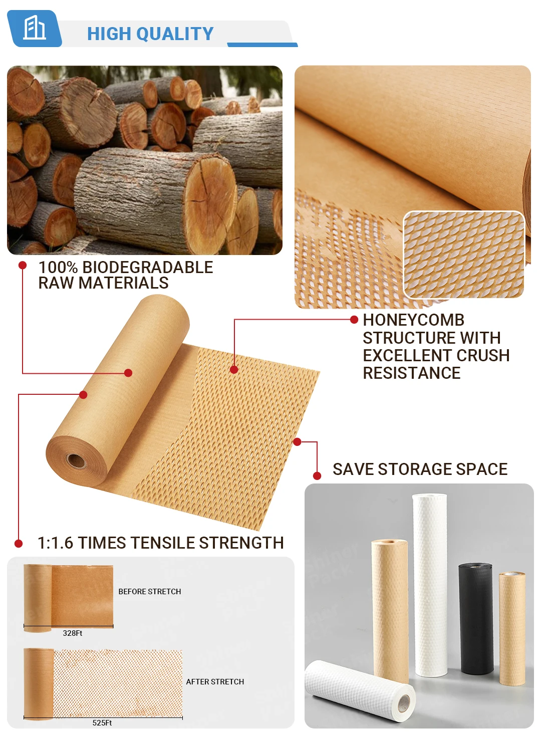 Honeycomb Paper Roll Available in Brown and More Colors Ready to Shiop Top Quality Honeycomb Packaging Paper Factory Hot Sale