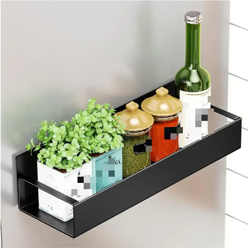 Custom Kitchen Magnetic Fridge Storage Shelf Moveable Wall Mounted Metal Holder For Kitchen Spice Jars Magnetic Fridge Rack