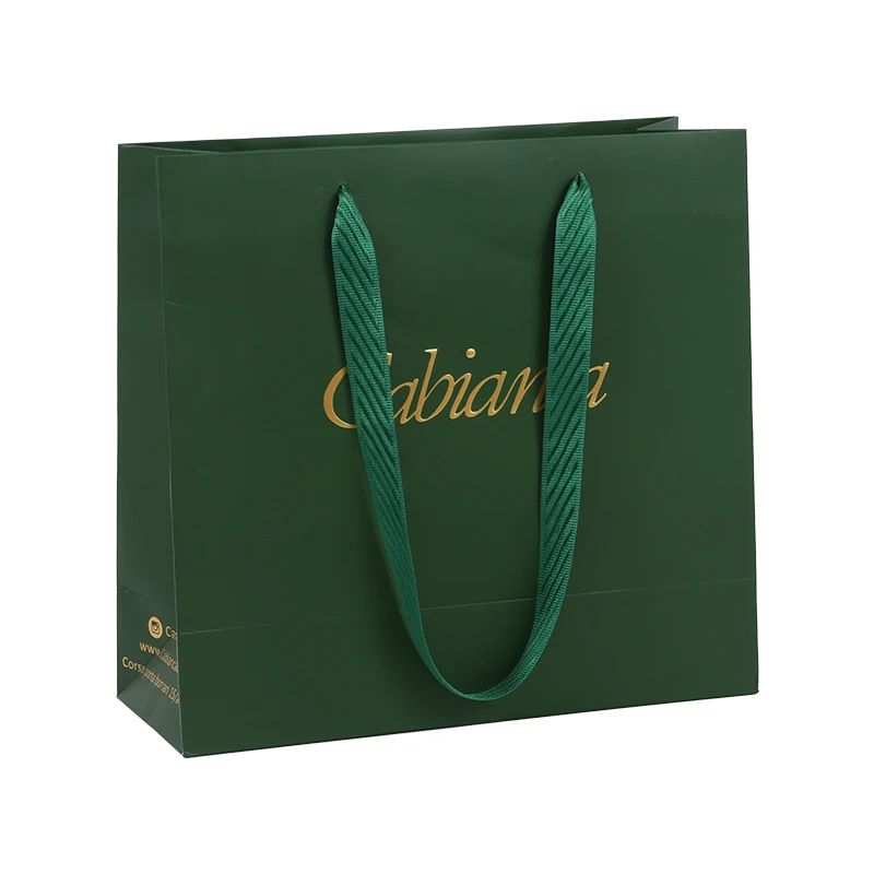 Wholesale Custom Printed White Green Gift Craft Shopping Paper Bag with Your Own Logo