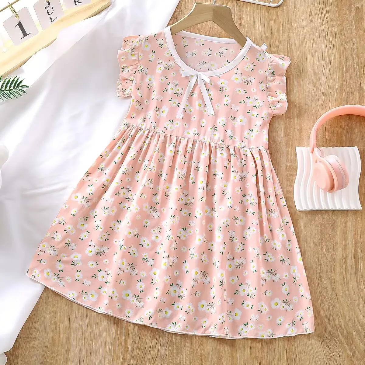 Summer girls cotton silk nightdress baby lace collar dress wholesale
