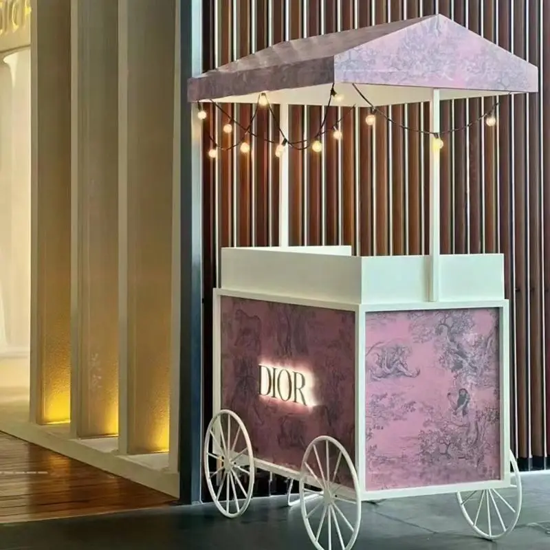 Modern Minimalism Party Promotional Commercial White Iron Ice Cream Candy Flower Cart