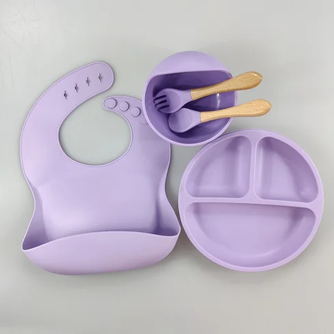 100% Food Grade Custom Kids Children Storage Plates Bib Pacifier Bowl Portable Microwave Tableware Silicone Baby Feeding Set
