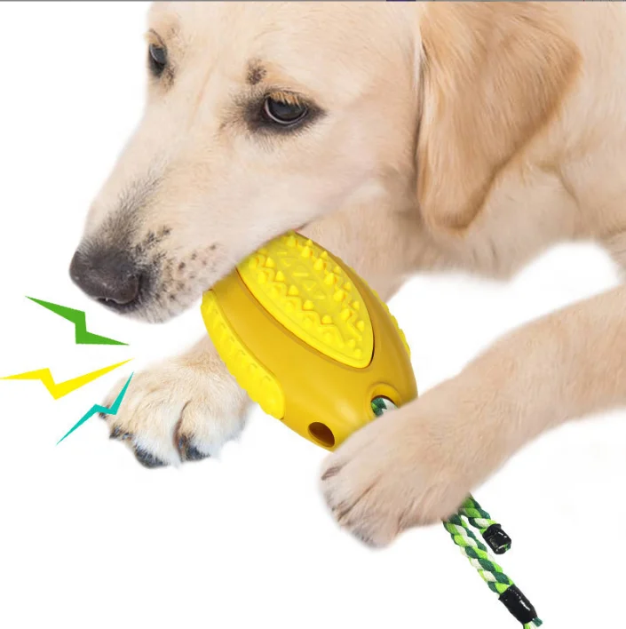 Amazon New Hot Selling Vocal Leaky Molars Rugby Shaped Interactive Toy Tooth Cleaning Balls Rubber Dog Chew Toys