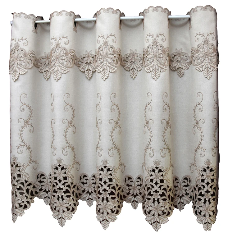 Lufu Khaki cationic cloth Embroidered kitchen coffee short  curtain half shade curtain