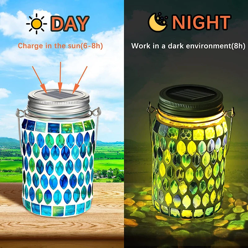 Holiday Festival Decoration Outdoor Color LED Mosaico Jar Solar Light Christmas Luminous Custom Party