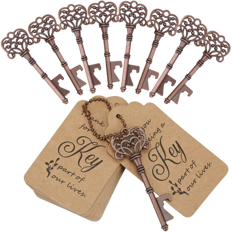 WODEGIFT Skeleton Key Bottle Opener Wedding Party Favor Souvenir Gift with Candy Box and Ribbon