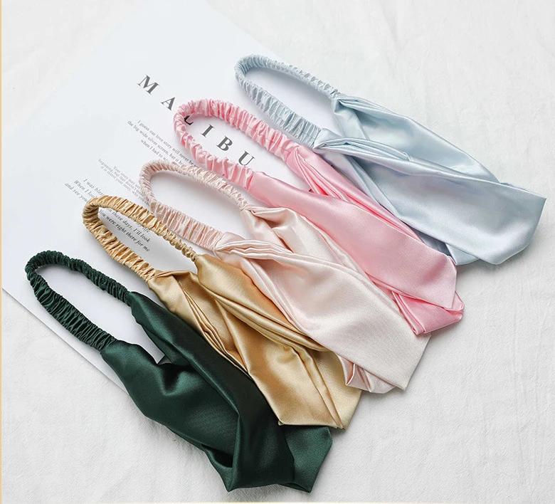 Private Logo Fashion Beauty Soft Satin Silk Elastic Hair Bands for Making up and Washing