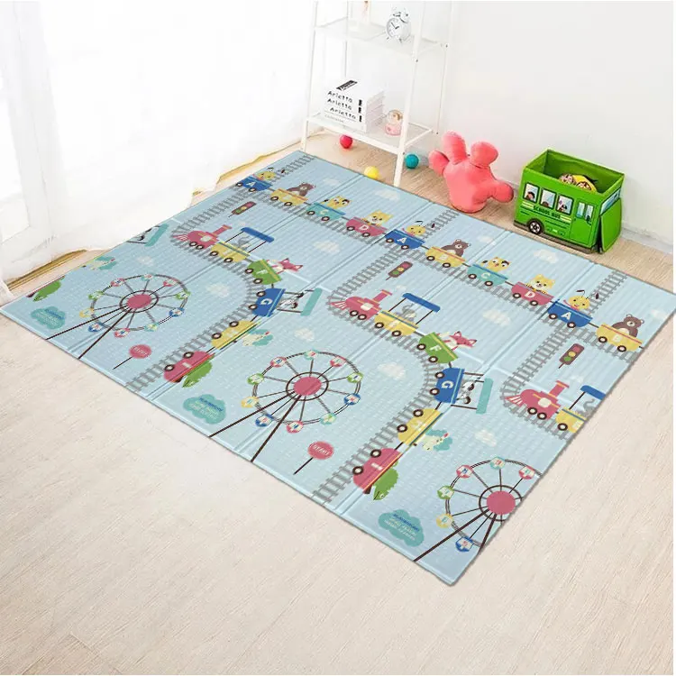 Double-side Waterproof Non Toxic Foldable Baby Cartoon Wholesale XPE Folding Baby Crawling Play Mat Kids Gym Picnic Mat for Baby
