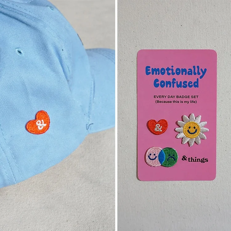 Unique Design Customized Tajima Appliques Mini Cartoon Smile Face Daisy Logo 100% Embroidery Patches for Bandanas