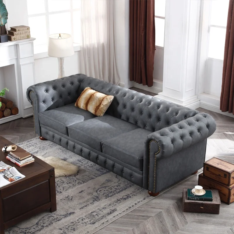 Deep Button Nailhead Chesterfield Tufted Leather Sofa Couch Leather Chesterfield Sofas for Living Room Sofas