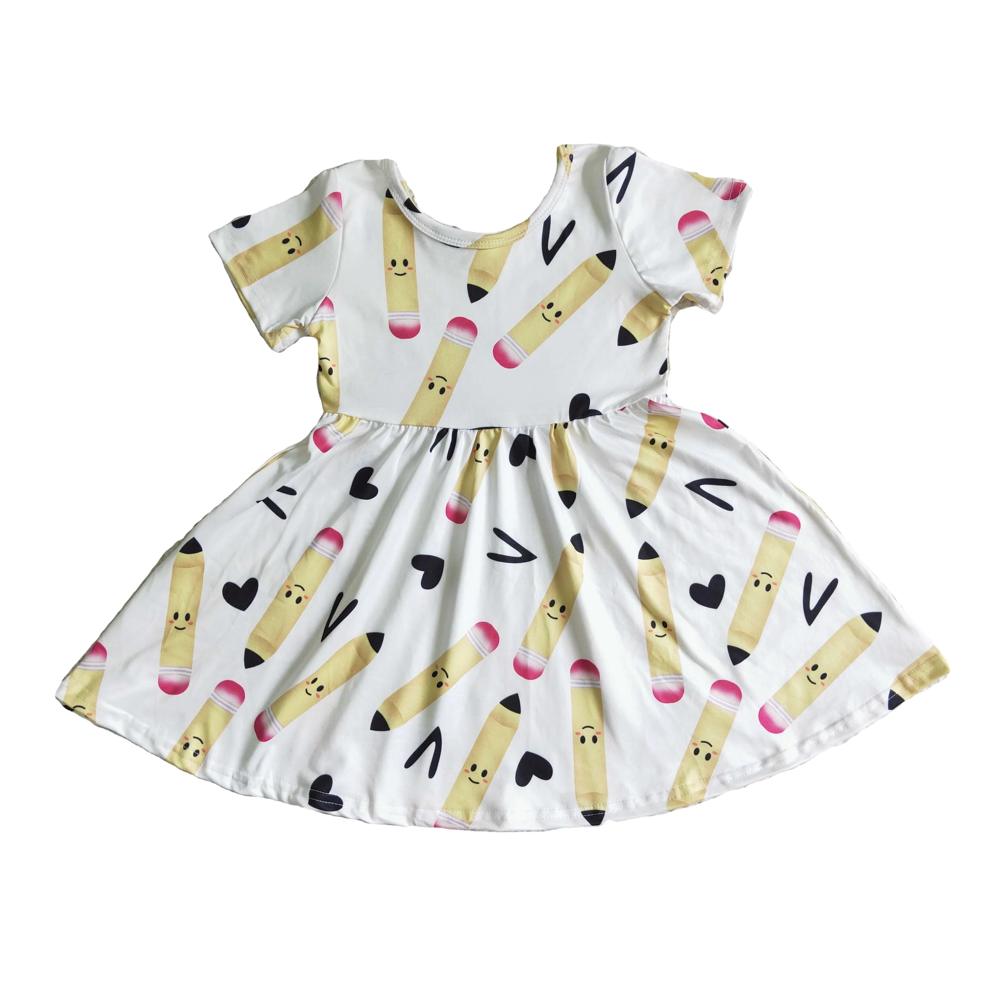 Back to school short sleeve yellow pencil baby girls dress boutique kids fashion dresses wholesale