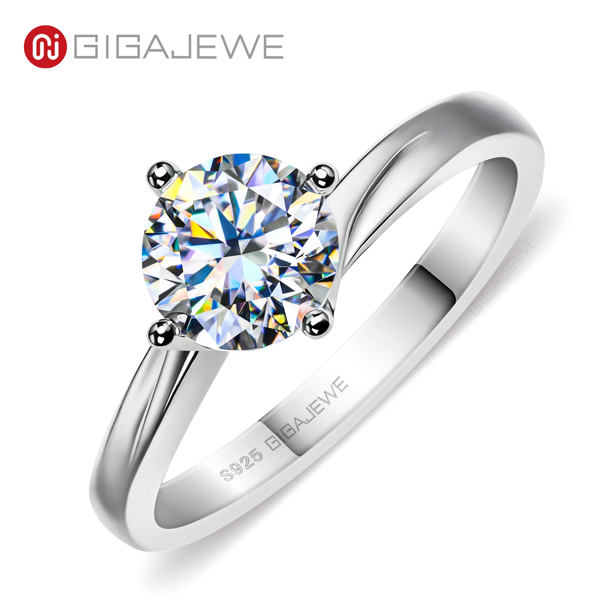 GIGAJEWE 1.0ct round white nova red sakura pink blue yellow color moissanite solid silver 925 plated with 18k gold ring