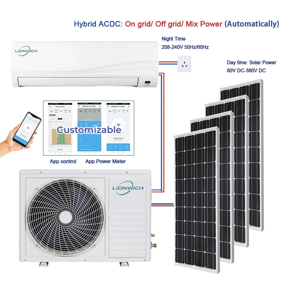 9000 12000 18000 20000 24000 30000 32000 36000 BTU Hybrid Off Grid Solar Aircon With Solar Panel