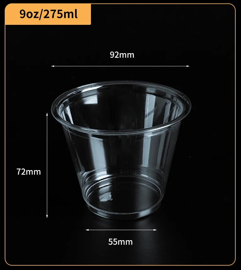 Custom logo printed clear 9,11,12, 14, 16, 18, 20, 24 , 32 oz PP PET transparent disposable plastic boba cup with lid