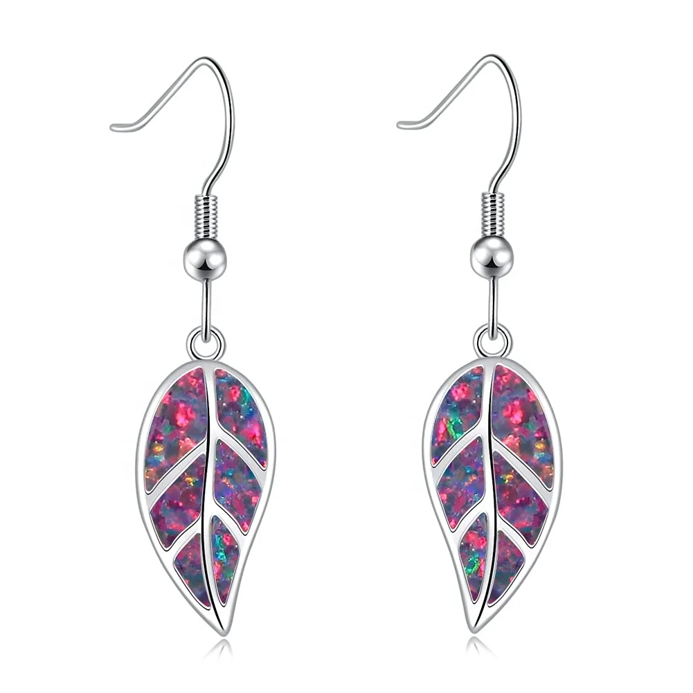 Manufacturer Wholesale Fashion Blue / Green Fire Opal Leaf Drop Earring Jewelry For Lady