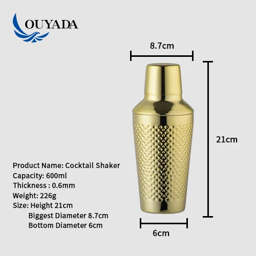 Factory direct 25oz measurement recipe stainless steel gold cocktail shaker